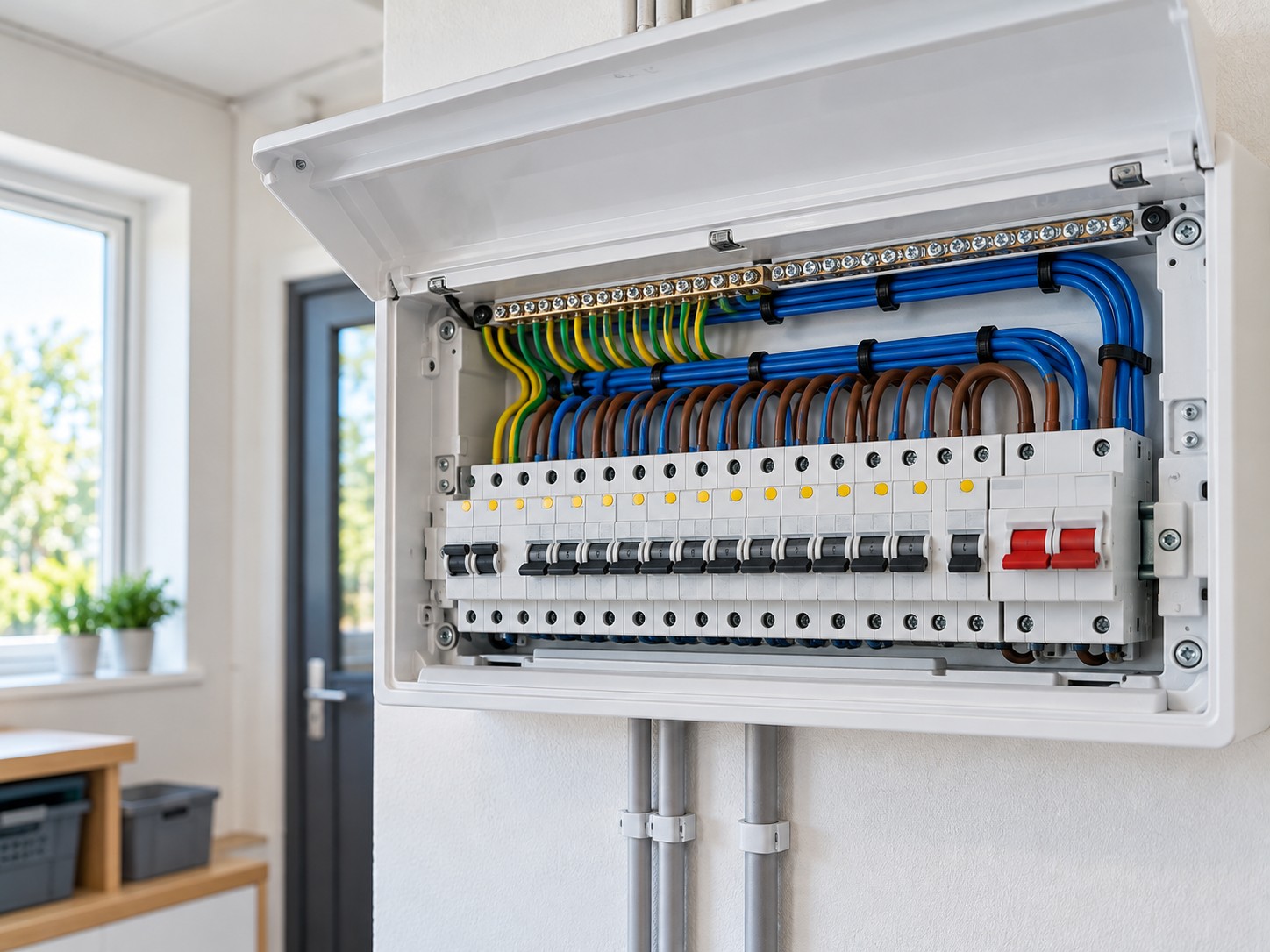 Modern consumer unit with neat wiring
